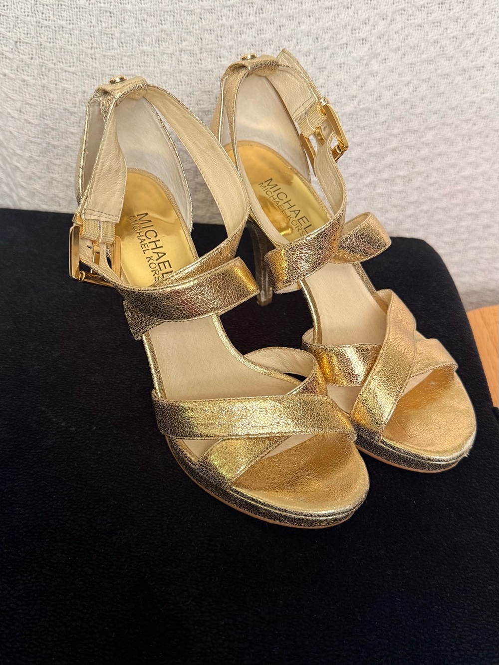 Michael Kors Metallic Gold Strappy Platform Heels